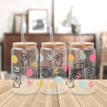 4pcs Easter Bunny Theme UV DTF Cup Wrap For 16oz Libbey Glass - Waterproof 3D Crystal Transfer Sticker For DIY Crafting, Mugs, Laptops