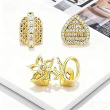 2-3件嘻哈铜质牙套套装，镀金立方氧化锆牙套，心形、花朵、星星和镂空设计 - 男女时尚金牙套 - 日常街头风、派对、说唱歌手角色扮演和休闲外出 - 百搭时尚的牙齿饰品（6件套混搭款式） - 彩色 - 查看 3