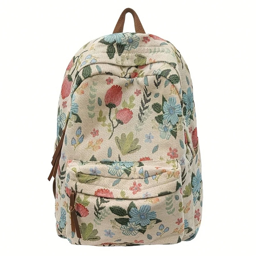 Sac à dos fleuri pour femme – Sac à dos de voyage léger et spacieux, avec bretelles réglables, fermeture éclair et coutures renforcées – En polyester résistant, idéal pour l'école, le travail, les excursions et les voyages. Orné d'un joli motif brodé, il est confectionné avec soin et doté de bretelles robustes. Parfait pour les aventures en plein air. - Fleurs de couleur claire - Voir 1