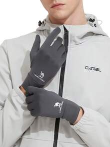 CAMEL CROWN 跑步运动防风加绒保暖手套防滑减震骑行手套 - 碳灰 - 查看 5