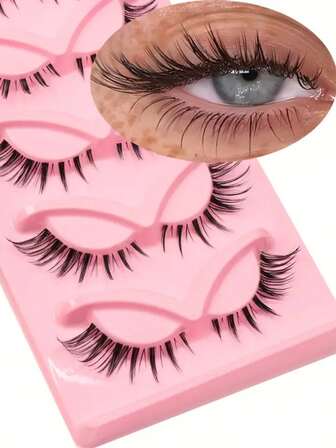LIMEIKAI 5 par kattögonfransar D-roll rosa boxset långa ögonfransar kattögonmakeup styling smala ögonfransar