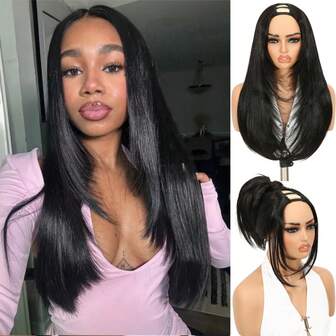 V Part Layer Wigs Yaki Straight Layered Style Hair Wigs For Women Upgrade U Part Wigs Glueless Full Head Clip In Half Wig V Shape Wig No Leave Out 14 Inch/24 Inch