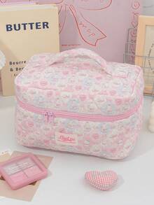 1 chiếc túi đựng mỹ phẩm chần bông họa tiết nơ hình cún con kẻ caro hồng, túi trang điểm có khóa kéo dung tích lớn, túi đựng đồ dùng du lịch tiện dụng cho băng vệ sinh, chìa khóa, điện thoại, sạc, son môi, mỹ phẩm, nước hoa, cọ trang điểm, món quà lý tưởng cho phụ nữ, bé gái, sinh viên, sinh nhật, bạn bè. - Hồng - Xem 8