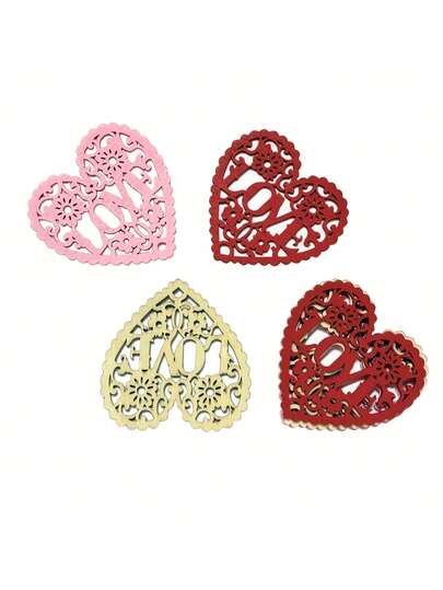 10pcs/Set Red Wooden Heart Shaped Decorative Hanging Ornaments, Couples Decor, Romantic Accessories, Elegant And Attractive, Engraved With Love Letters, Ideal For DIY Wedding And Valentine's Day Decoration, Perfect Gift, Red Hollow Wooden Heart Shaped Holiday Party Decor, Ideal Gift For Friends