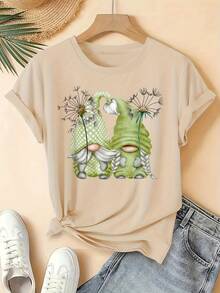 2026 Women's Fantasy Dwarf Dandelion Print T Shirt,Bright Red Round Neck Short Sleeve Top,1XL-5XL Spring Summer Autumn Daily Wear - trắng - Xem 10