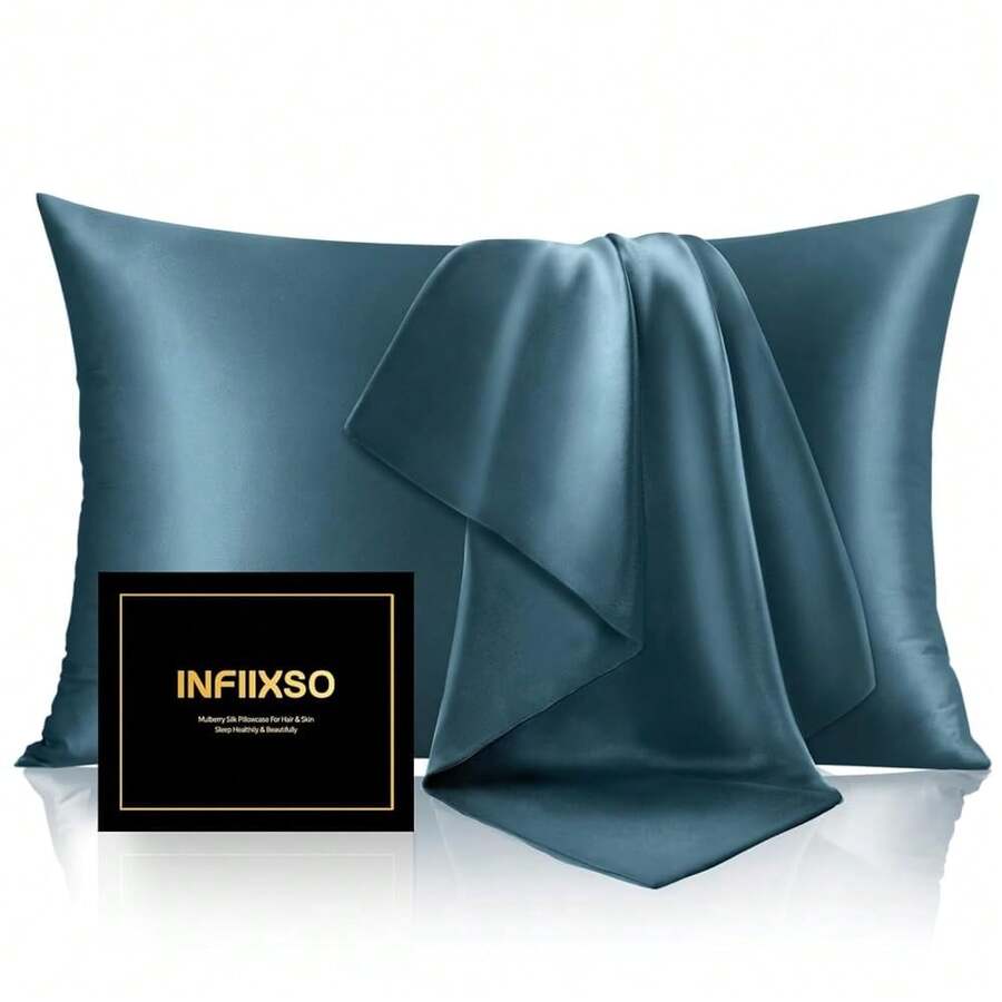 INFIIXSO Mulberry Silk Pillowcase For Hair And Skin, Silk Pillow Cases Standard Size With Hidden Zipper 20x26 Inches, Ultra Smooth And Soft Cooling Pillow Cases For Hot Sleepers(Bluesteel, 1 Pack),Standard(20inchX26inch),Bluesteel - 藍鋼 - 查看 1
