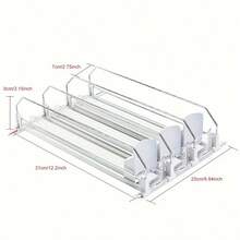 2pcs/Set Refrigerator Beverage Storage Organizer Rack, Automatic Soda Can Dispenser, Drink Pusher, White Striped Design, Upgraded Double-Layer Shelves With Positioning Clips - Multicolor - View 9