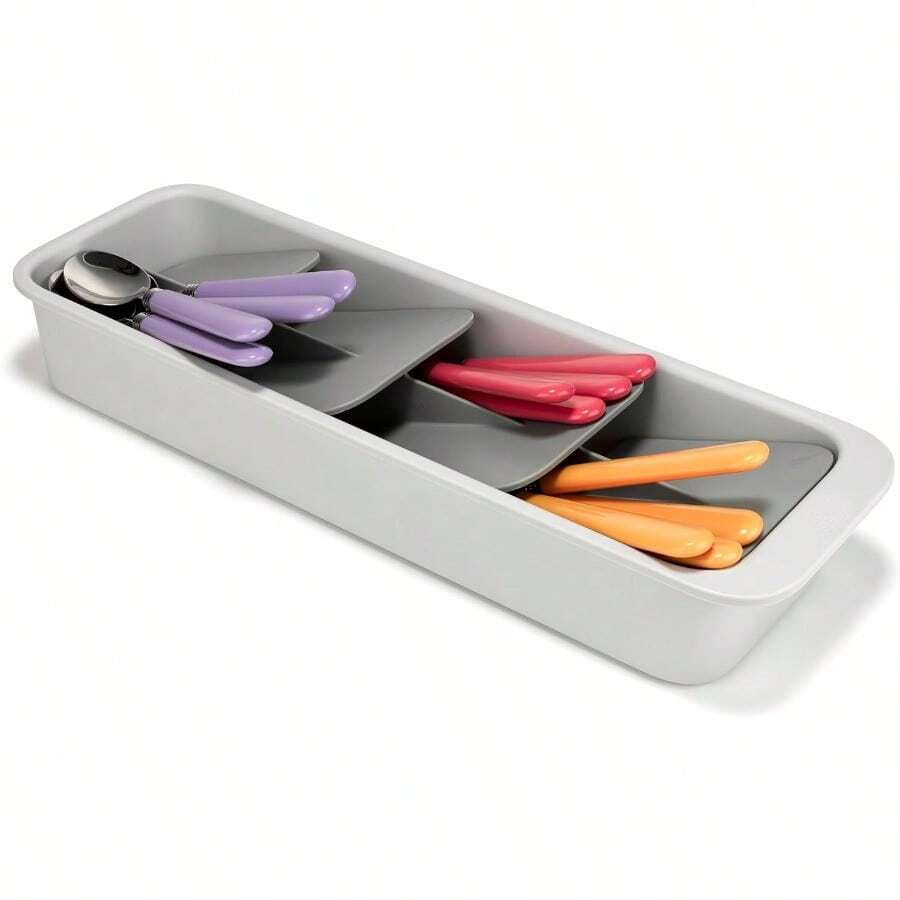 WSXC DrawerStore Compact Tiered Flatware Cutlery Kitchen Drawer Organizer Disassembles For Easy Cleaning  Plastic - Grey - View 1