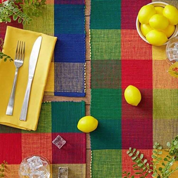 DII Basic Everyday - Juego de manteles Individuales Acanalados, 100% algodón, 13 x 19 Pulgadas, , 6 Piezas(Cheque de verano) - Multicolor - Añade 4