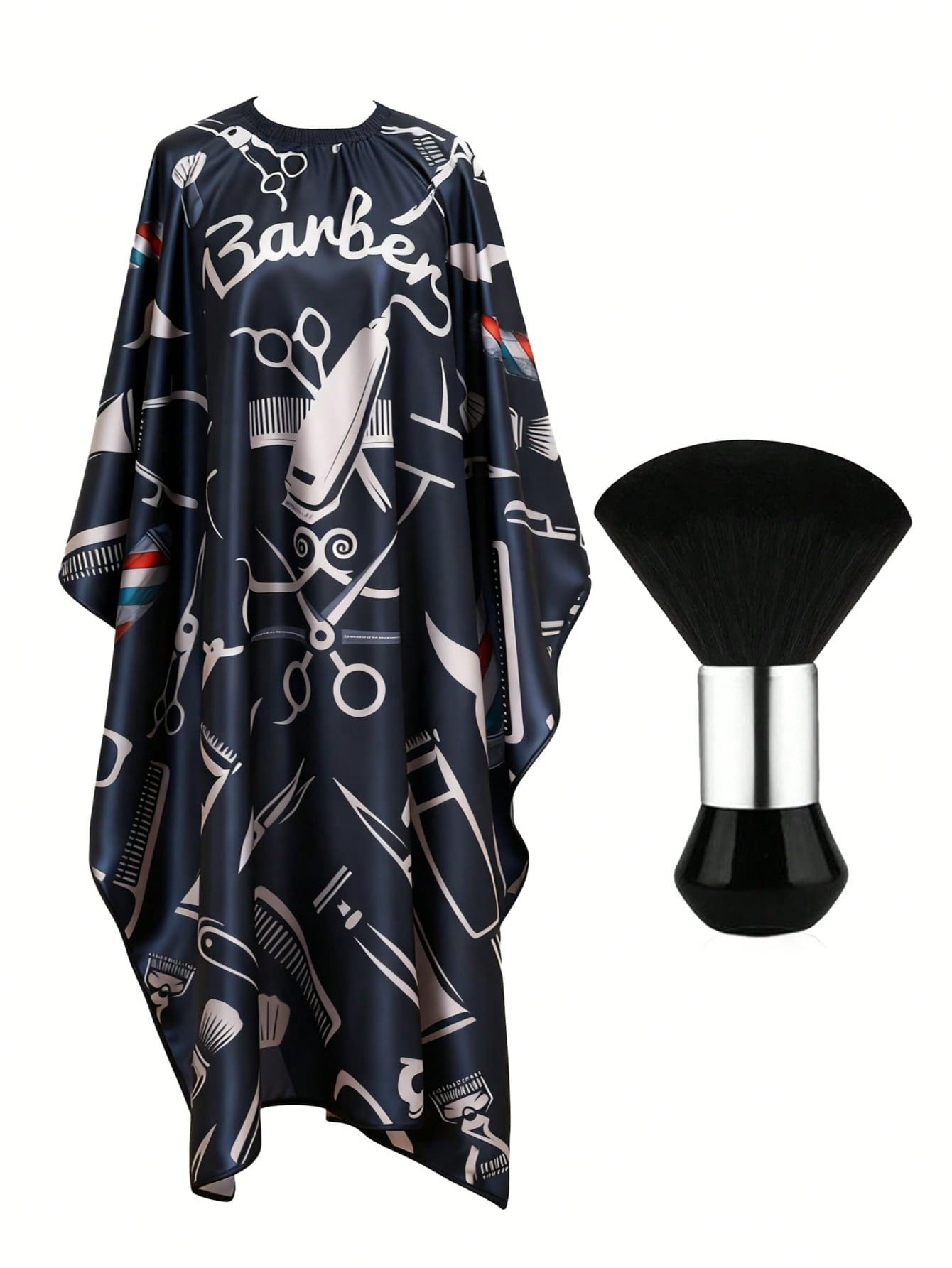 2pcs/Set Hairdressing Tool Combo Set: Hairdressing Cap, Apron, Neck Brush, Hair Cleaning Brush - Professional Large Hairdressing Cap With Hairdressing Tools, Scissors, Comb Pattern, Unisex Adult Black Hairdressing Cap; Men's Salon Cap, Waterproof Hair Styling Cap, Hairstylist Attire - Multicolor - View 1