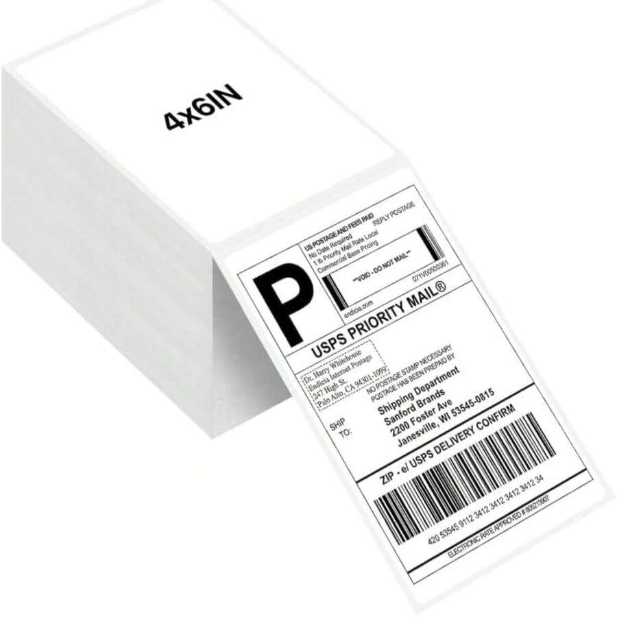 500-Piece Shipping Labels, Express Labels, 4-Inch X 6-Inch Thermal Labels, Shipping And Packaging Labels, Perforated White Mailing Labels, Commercial Grade, Permanent Adhesive, Compatible With Most Thermal Printers. - White Paper - View 1