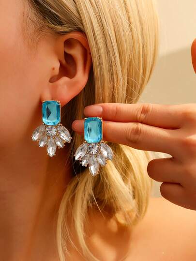 1对时尚闪亮亚克力水钻彩色圈形耳环，适合女性佩戴，可用于街头风、派对和日常佩戴