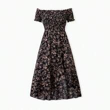 Matching Family Dresses - Black Floral Shirred Off Shoulder Dress For Mommy Me - màu đen - Xem 5