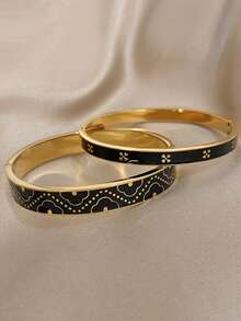 18K镀金不锈钢奢华复古珐琅幸运四叶草手镯套装，女士款，饰有四叶草和云朵图案，优雅精致，是送给妈妈的礼物，适合圣诞节、感恩节、万圣节、冬季、婚礼、锐舞派对/舞会/日常佩戴，也是周年纪念日、情人节、波西米亚风生日、伴娘礼物的理想之选。 - 彩色 - 查看 7