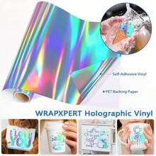 WRAPXPERT Holographic Vinyl,12\ X5ft Silver Holographic Permanent Vinyl For Halloween Decorations, Rainbow Silver Adhesvie Roll For  Silhouette Cameo,12inchx5ft,GlossySilver - 亮銀色 - 查看 5