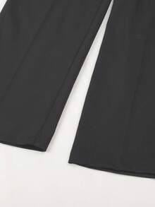 女式长直筒裤，涤纶材质，带口袋，纽扣和拉链开合，略有弹性 - 黑色 - 查看 4