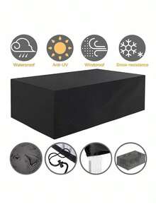 Outdoor Furniture Cover, Waterproof, Rain, Snow, Dust, Wind And UV Resistant, Oxford Cloth Garden Lawn Patio Furniture Cover, Black,Kitchen Decor,Household Items - Black - View 1