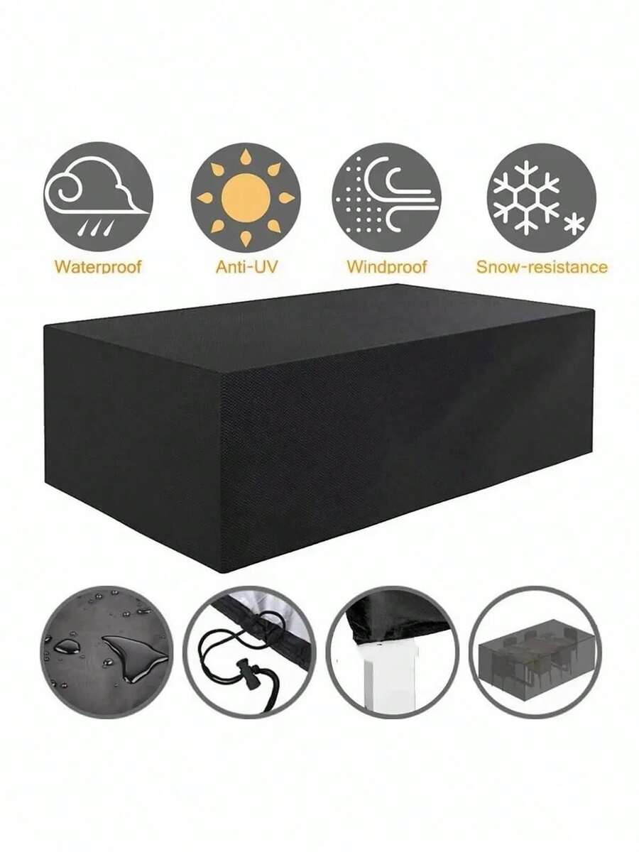Outdoor Furniture Cover, Waterproof, Rain, Snow, Dust, Wind And UV Resistant, Oxford Cloth Garden Lawn Patio Furniture Cover, Black,Kitchen Decor,Household Items - Black - View 1