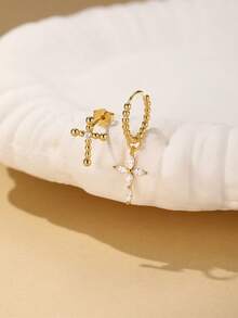 2件/3件装 十字架925纯银耳钉 女士耳钉 永恒线耳钉 日常佩戴 婚礼派对 订婚 圣诞礼物 精致珠宝