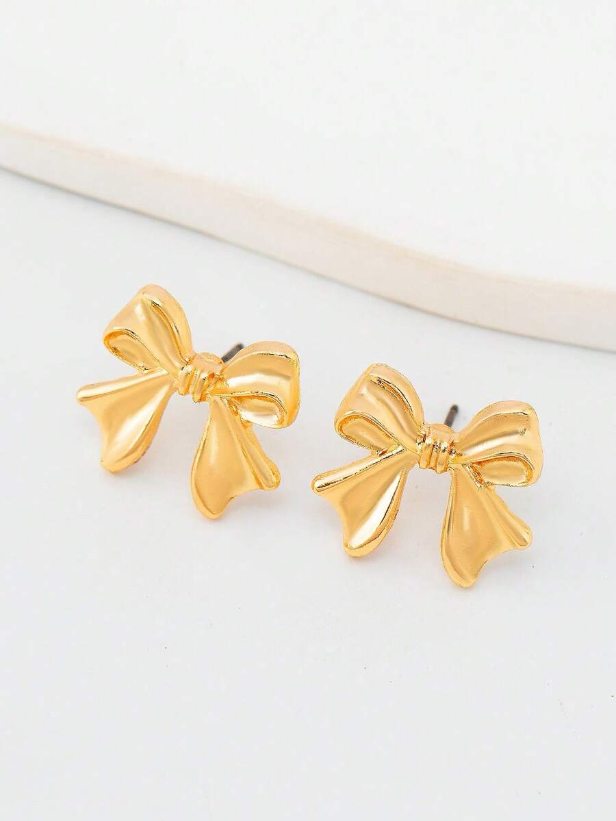 1 Pair Minimalist Bow Earrings, Suitable For Women's Daily Wear, Cute Bow Decor, Perfect Gift For Sisters, Women Accessories, Charm Spherical Jewelry