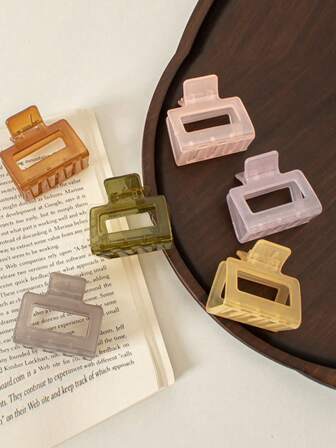 6pcs Elegant Semi-Transparent Square Hair Clips, Small Size, French Style Minimalist Hair Accessories For Women, Autumn Women Hair Claw Hair Clutch