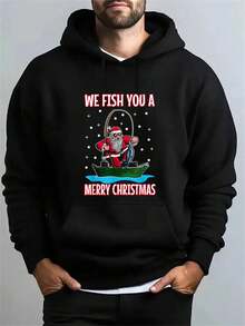 100% Cotton Costume Fisherman Fishing Funny Cool Santa Claus  Street Hip-Hop Style Men's Hooded Sweatshirt - Black - View 6