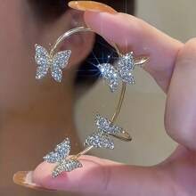 2PCS/Set Butterfly Earrings Ear Cuffs Climber Wrap Around Earrings For Women Fairy Right Left No Piercing Ear Clip Silvery Ear Jewelry Gift - Bạc - Xem 2
