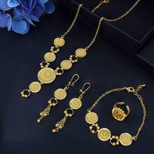 24K Gold Plated Turkish Fashion Jewelry Set, Arabic Bridal Necklace, Bracelet, Earrings, Ring For Middle Eastern Nigerian Women Wedding Party - 4pcs Jewelry Set - View 57
