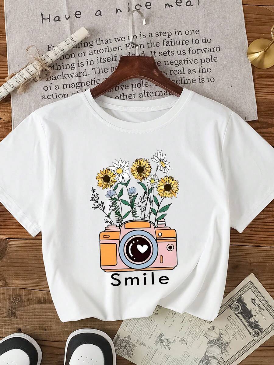 Casual Minimalist Solid Color Round Neck Short Sleeve T-Shirt - White - View 1