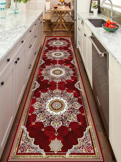Red Nordic Pattern Hotel Welcome Rectangular Carpet, Thick & Comfortable Long Carpet For Entryway, Staircase, Hallway, Luxurious & Beautiful Soft Carpet For Living Room & Corridor, Washable Non-Slip Kitchen Mat, Outdoor Picnic & Camping Rug, Christmas