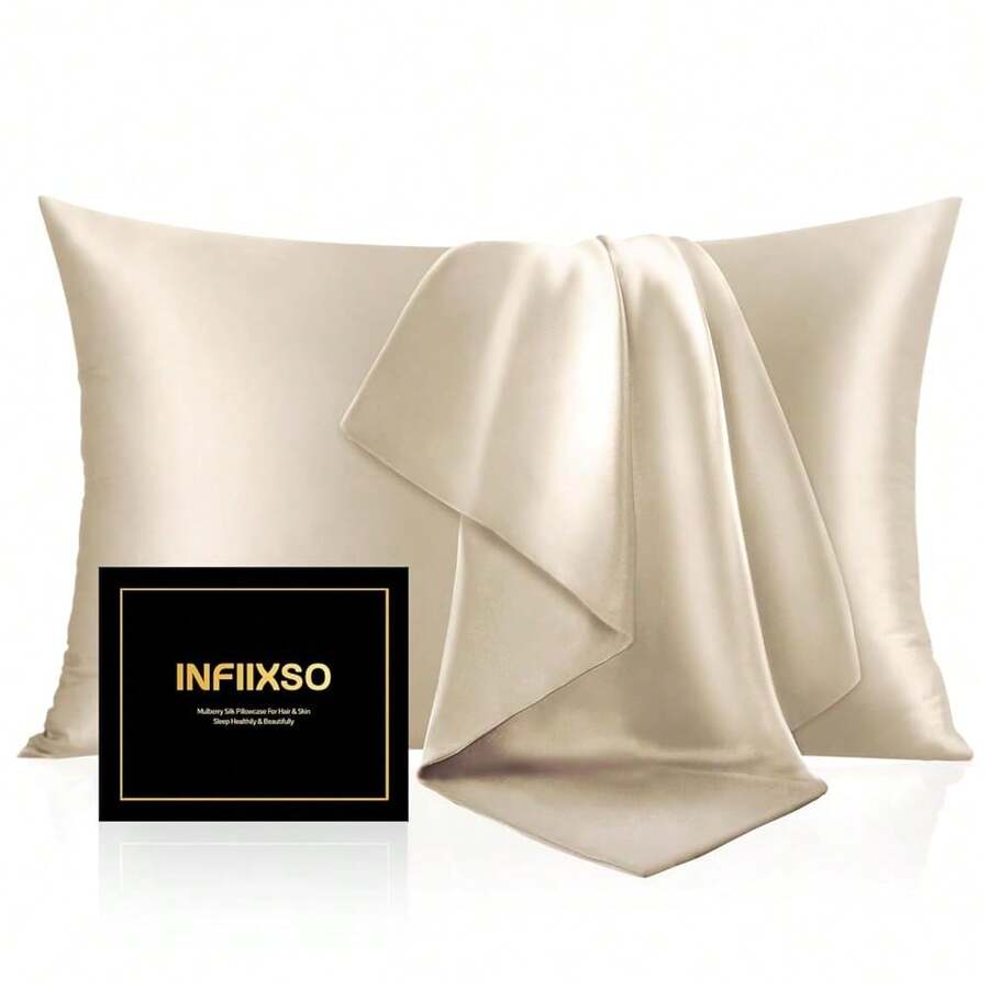 INFIIXSO Mulberry Silk Pillow Case FKing Size, Silk Pillowcase With Hidden Zipper 20\X36\, Extraordinary Smooth And Soft Pillow Cases For Hair And Skin(Beige, 1 Pack),FKing(20inchX36inch),Beige - 米色 - 查看 1