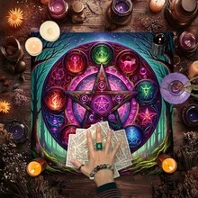 1pc Enchanting 12 Constellations Divination Altar Cloth - Vibrant Polyester Altar Mat With Celestial & Floral Design For Tarot Reading, Witchcraft & Astrology, Tarot Tablecloth Boho Playmat Cloth Home Decor - Multicolor - View 2