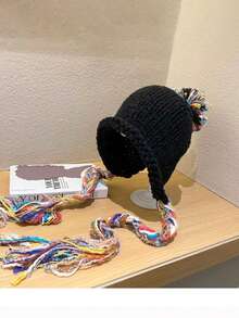 1pc Women's Handmade Knitted Beanie Hat With Tassels, Warm And Fashionable For Autumn/Winter, Suitable For Daily Wear, Shopping, Skiing - Multicolor - View 4