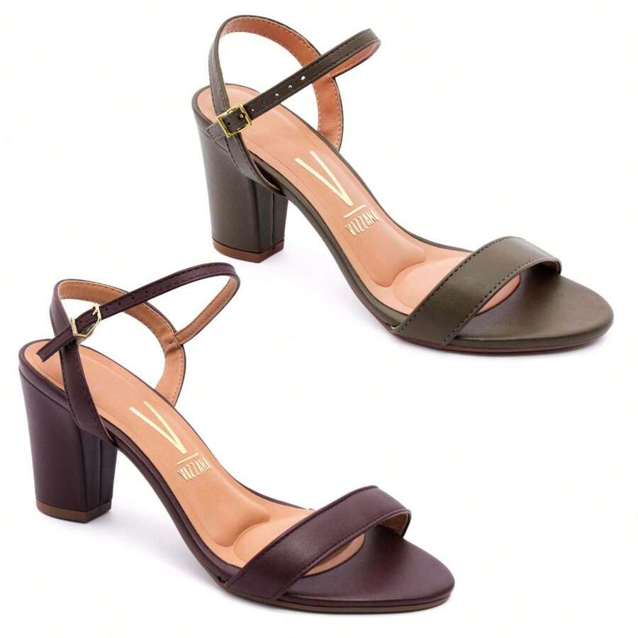 Kit Of 2 Vizzano Women's Sandals With Medium Thick Heel - Original - 葡萄酒和橄欖 - 查看 1