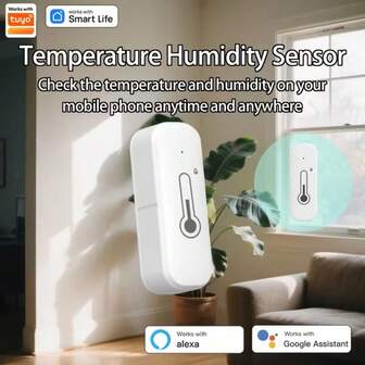 Sensor inalámbrico de temperatura y humedad Tuya WiFi - Detector de conexión inteligente, monitoreo doméstico en tiempo real, vinculación inteligente, plástico ABS, alimentado por batería (baterías no incluidas) para hogar inteligente, blanco