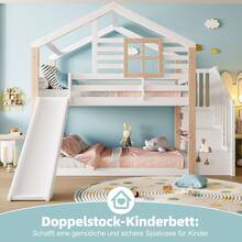 Children's Bunk Bed With Slide And Scandinavian-Style Staircase, Solid Wood Construction, Stable And Saf, With Safety Rail And Storage Space, Space-Saving, Ideal For Siblings, Certified EN 747-1:2024 - White - View 4