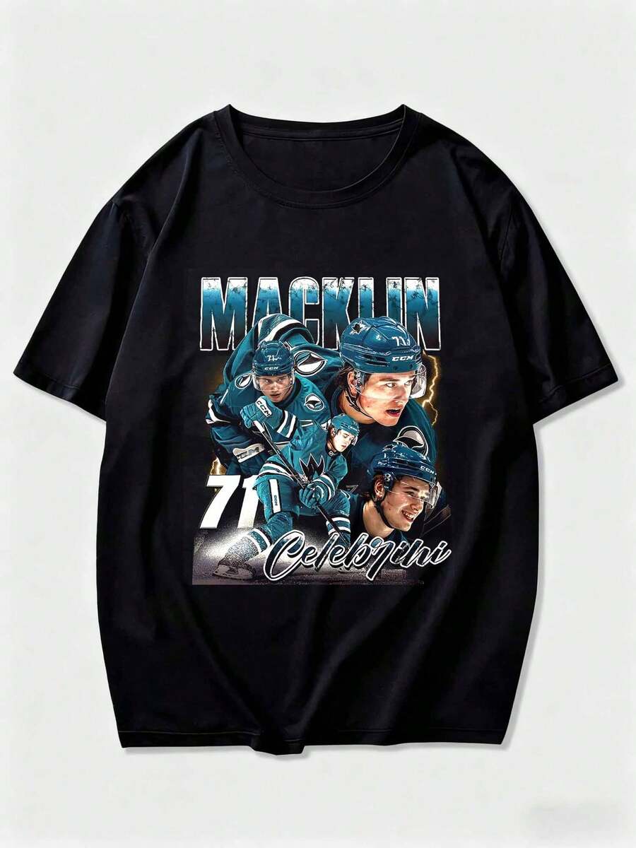 Macklin Celebrini Hockey T-Shirt Retro 90s Design - 黑色 - 查看 1