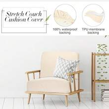Newwiee 8Pcs Patio Cushion Covers Stretch Outdoor Cushion Cover Replacement For Patio Furniture Sofa Couch Slipcovers, Soft Flexibility Washable Furniture Protector(Waterproof Pure,Beige),One-Size,BeigeWaterproofPure - 米色防水純淨 - 查看 5