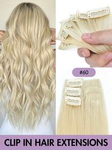 6件套1片式夹式接发，真人发丝，直发，挑染，夹式真人发，派对自然黑直发，女士夹式接发，女孩角色扮演和派对，易于佩戴，圣诞节适用 - 彩色 - 查看 16