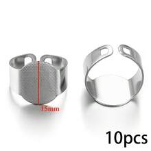 10 piezas Ajuste de anillo base abierto de acero inoxidable Cabujones planos ajustables Bisel de anillo Suministros para hacer joyas al por mayor - Ajuste del anillo - Ver 7