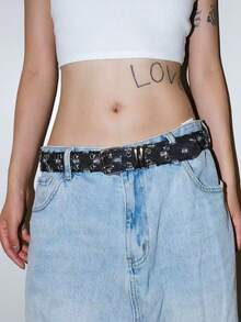 1件新款时尚奢华腰带，黑色朋克风配饰，蓝色牛仔布束腰带，Y2K星形镂空扣，男女通用 - 藍色 - 查看 3