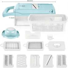 [Vegetable Slicer] 16In-1 Vegetable Chopper, Professional Onion Chopper, Multi-Functional Food Chopper, Kitchen Vegetable Slicer And Dicer, Vegetable Chopper With 8 Blades, Carrot Chopper With Container Father Gift - 升級版藍色 - 查看 4