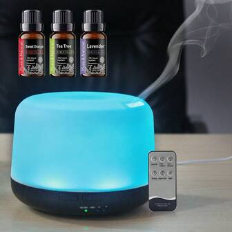 Send 3 Oils,500ml Aroma Diffuser Humidifier, 7 Color LED Lights, Remote, Home Office Yoga