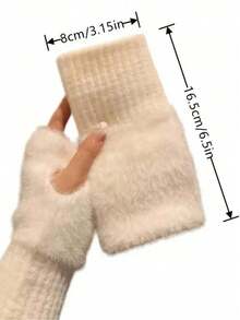 Women's Warm Fingerless Gloves, Solid Color Knitted Wrist Warmers, Multi-Functional For Office, School, Writing, Outdoor Sports And Daily Wear In Autumn/Winter, Faux Fur Gloves, Cute For Office, Cycling, Windproof Fingerless Gloves - Multicolor - View 6