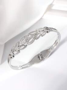 1件休闲不锈钢手链，个性化叶形闪亮水钻饰品，适合女性日常通勤、度假及其他场合佩戴 - 樹葉 - 查看 6