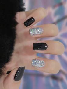 1 Tờ Hình Dán Sơn Móng Tay Tự Dính Lấp Lánh Cổ Điển, Hình Dán Trang Trí Móng Tay Tự Làm, Thích Hợp Cho Trang Trí Móng Tay Ngày Lễ - Đen và trắng - Xem 5