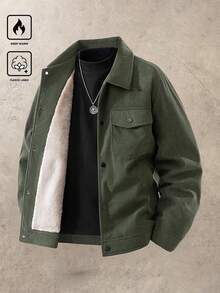Áo khoác nhung kẻ nam mùa thu/đông, kiểu dáng rộng rãi, thoải mái, có lớp lót giữ nhiệt. - xanh quân đội - Xem 2