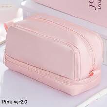 1pc Dual-Side Open Pen Bag Pencil Case 4 Compartments With Zipper & Portable Handle Storage Organizer Pouch For Stationery School - One Size - View 24