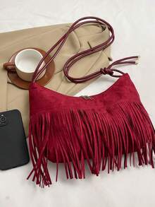 Bolsa de ombro elegante e minimalista de grande capacidade, estilo coreano, para usar debaixo do braço. - Vermelho - Ver 3