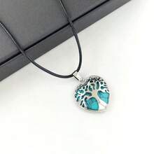 1pc Natural Stone Crystal Agate Heart-Shaped Alloy Life Tree Pendant Necklaces For The Power Of Life And Growth